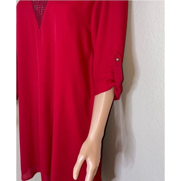 Staccato red dress boxy mini 3/4 sleeve loose fitting roll tab sleeves SZ L - Picture 7 of 9